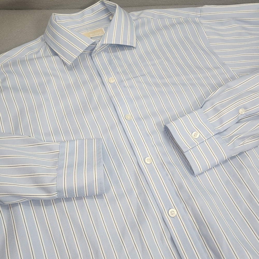 Michael Kors Dress Shirt Blue White Striped Non Iron Mens 16.5 34/35